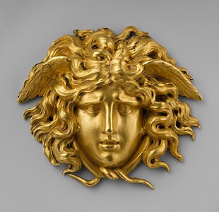 Neoclassical mascaron, most probably from a piece of furniture, late 18th–early 19th century, gilt bronze, Metropolitan Museum of Art