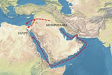 A map of the Ancient Near East, showing a connection between Egypt and Mesopotamia