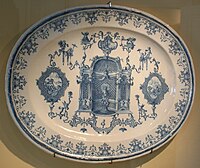 Oblong plate with blue grand feu decoration (Moustiers)