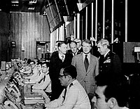 Chairman of The Joint Chiefs of Staff General George S. Brown while accompanying President Jimmy Carter on a tour to Strategic Air Command's Headquarters in Offutt Air Force Base, Nebraska along with United States Air Force Chief of Staff General David C. Jones and Commanders-in-Chief of The Strategic Air Command General Richard H. Ellis and National Security Advisor Zbigniew Brzezinski, October 27, 1977.
