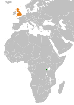 Map indicating locations of Rwanda and United Kingdom