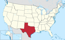 A map of the United States of America showing the location of the state of Texas.