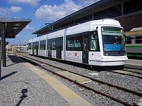 A Škoda 06 T tram at Monserrato-San Gottardo station