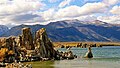 Lee Vining Peak and Mount Warren (right, with snowfields) seen from Mono Lake.