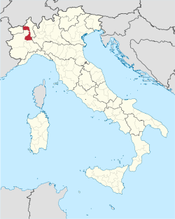 Map highlighting the location of the province of Vercelli in Italy
