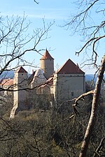 Veveří Castle, eastern part. The oldest donjon, keep and turret
