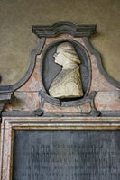 Commemorative plaque of the benefactor Ludovico (1670) in the cloister of the basilica of Santa Maria delle Grazie in Milan