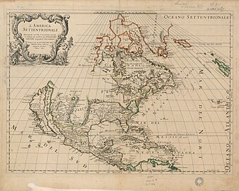 Map of North America, engraved by Giorgio Widman and printed by Gio. Giacomo de Rossi in Rome in 1677