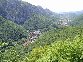 Băile Herculane seen from a mountaintop