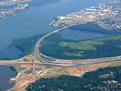Construction of interchange on the Maryland side in 2007; the bridge is just to the left