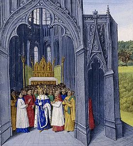 Clovis II visiting Saint Denis (painted in 15th c.)