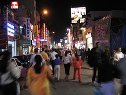Night view of Commercial street, adjoining area of Shivijainagara
