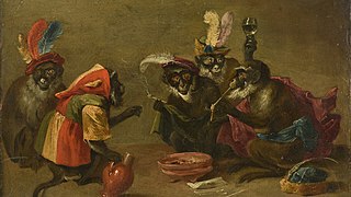 David Teniers der Jüngere, Affen mit Tabak, Öl auf Kupfer.
