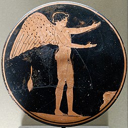 Bobbin with Eros; 470–450 BC; red-figure pottery; height: 2.6 cm, diameter: 11.8 cm; Louvre