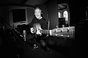 Feldmann with his Martin acoustic at Foxy Studios
