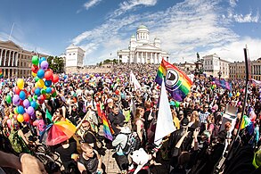 Helsinki Pride parade at the square in 2015