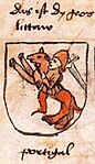 Lithuanian coat of arms, dating to 1475, which, judging from its archaic look, was likely redrawn from an even earlier painting[116]