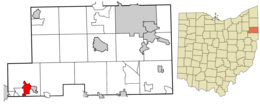 Location of Sebring in Mahoning County and in the State of Ohio
