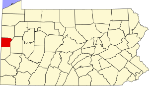 Map of Pennsylvania highlighting Lawrence County