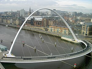 Gateshead Millennium Bridge, a tilt bridge for bicycles and pedestrians in Newcastle upon Tyne, England by WilkinsonEyre (2001)