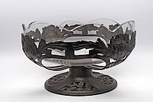 Orivit Jugendstil pewter bowl with glass liner. c.1900
