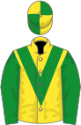 Yellow, green chevron and sleeves, quartered cap