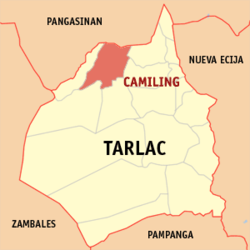 Map of Tarlac with Camiling highlighted