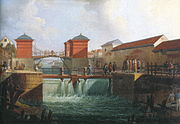 Christopher Polhems Lock, 1755, after heavy spring runoff. Painting from 1780.