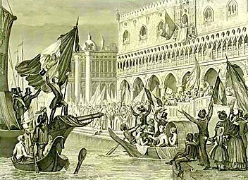 Ausrufung der Repubblica di San Marco am 23. März 1848 (Lithografie von Nicola Sanesi, ca. 1850)