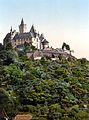 Image 28Coloured black and white photograph: the Burgberg with Wernigerode Castle (between 1890 and 1905) (from List of mountains and hills of the Harz)