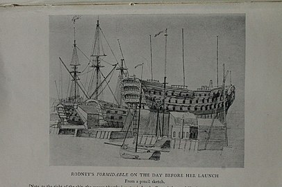 Sketch of HMS Formidable on the day before its launch 19 August 1777