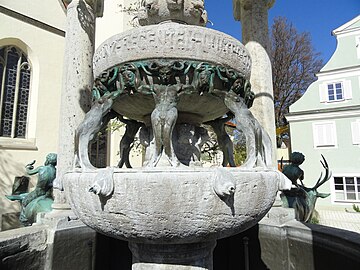 Atlantes, caryatids at Sankt-Mang-Brunnen in Kempten, Germany, by Georg Wrba (1905)