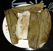Patoleo – sweet rice cakes steamed in turmeric leaves consisting of a filling of coconut and coconut palm sugar prepared in Goan Catholic style