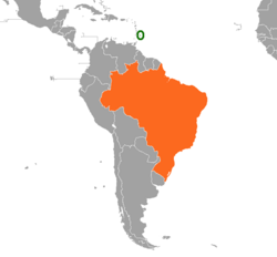 Map indicating locations of Barbados and Brazil