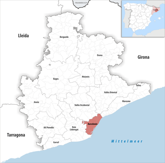Die Lage der Comarca Barcelonès in der Provinz Barcelona