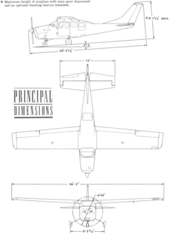 3-view line drawing of the Cessna 210H Centurion