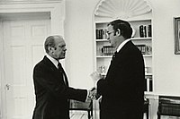 Weicker greeting Gerald Ford in 1976