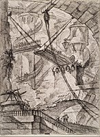 Forerunner of Escher's fantastic endless stairs: Piranesi's Carceri Plate VII – The Drawbridge, 1745, reworked 1761[21]