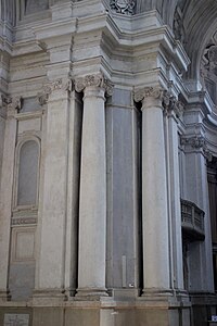 Baroque Ionic columns in the Santi Luca e Martina, Rome, by Pietro da Cortona, 1634-1669[22]