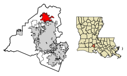 Location of Carencro in Lafayette Parish, Louisiana.