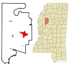 Location of Greenwood, Mississippi
