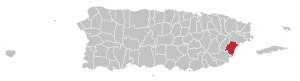 Map of Puerto Rico highlighting Humacao Municipality