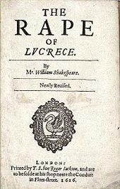 Title page of the narrative poem The Rape of Lucrece with Mr. prefixing Shakespeare's name