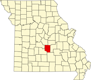 Map of Missouri highlighting Pulaski County