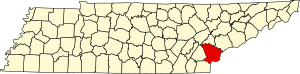 Map of Tennessee highlighting Monroe County