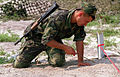Moldovan soldier training for mine prodding