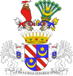Coat of arms of Hutten-Czapski, a combination of Leliwa and the German coat of arms of the Hutten family