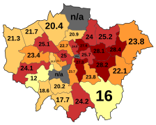 Percentage of Year 6s obese in 2020 in London