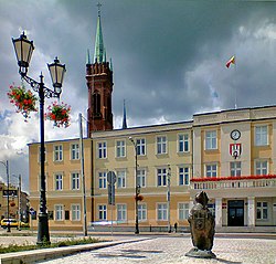 Town hall (Ratusz) Steeple of Saint Catherine church seen in the background
