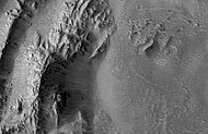 Close up of gullies in previous image, as seen by HiRISE